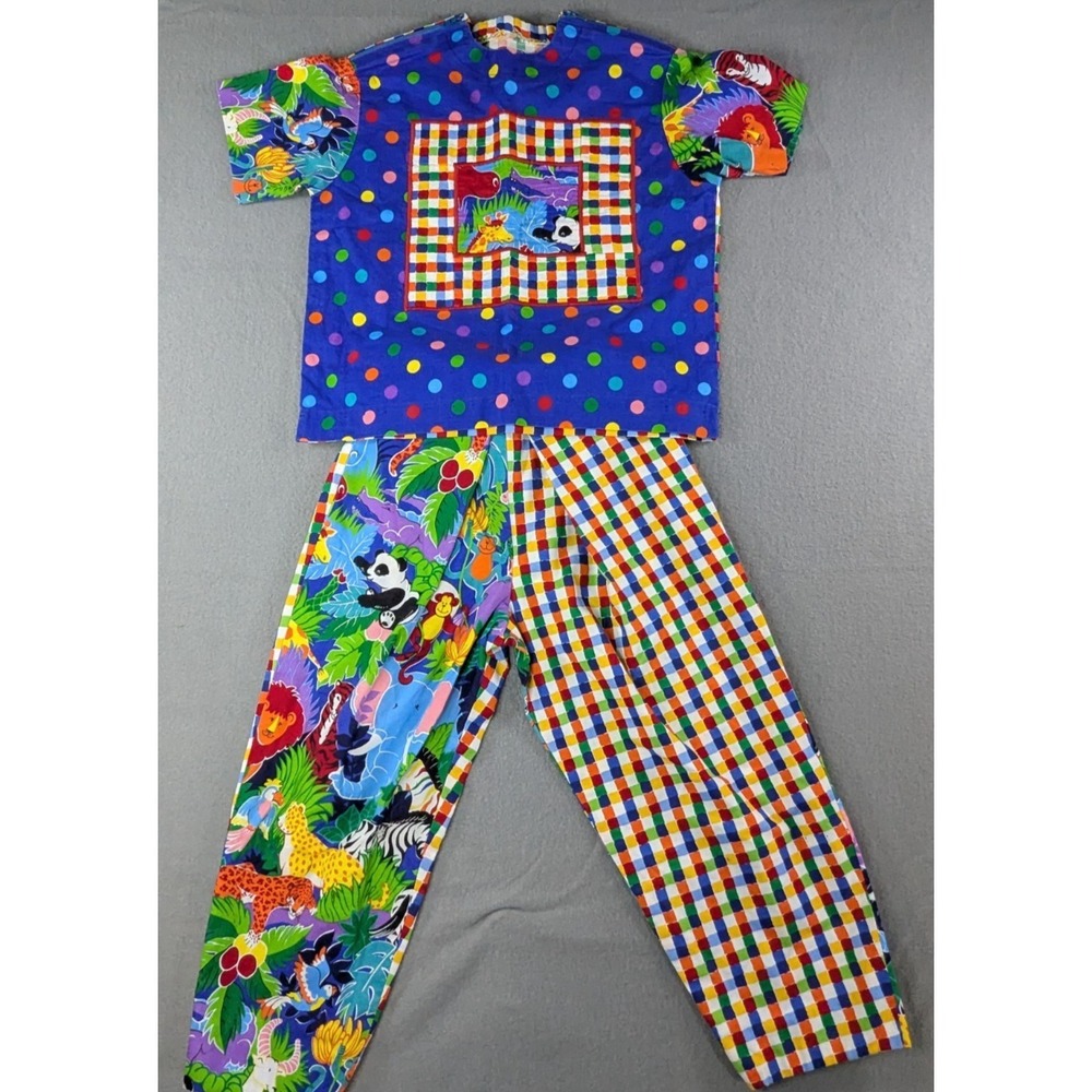 Tender Loving Care June Dudley Safari Patchwork Pajama Set 3T Multicolor Vintage